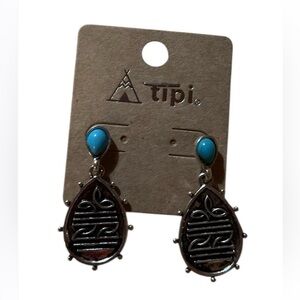 Hippie Western Aztec Print Earrings with Turquoise Accent